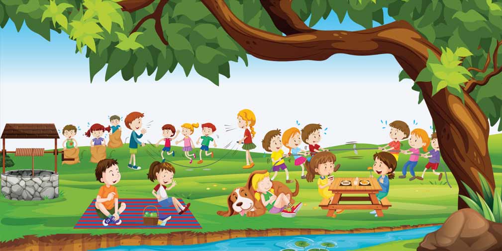 Doğada Piknik Yapan Oynayan Çocuklar