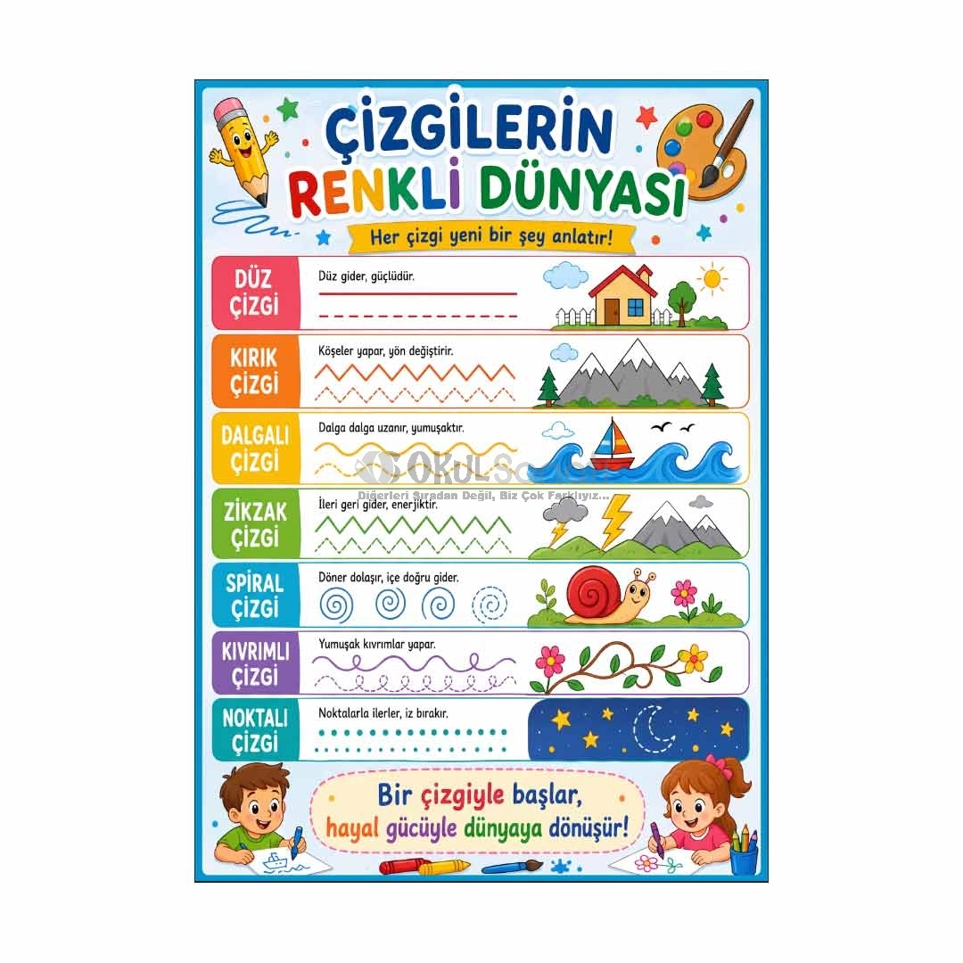 Çizgilerin Renkli Dünyası Okul Posteri