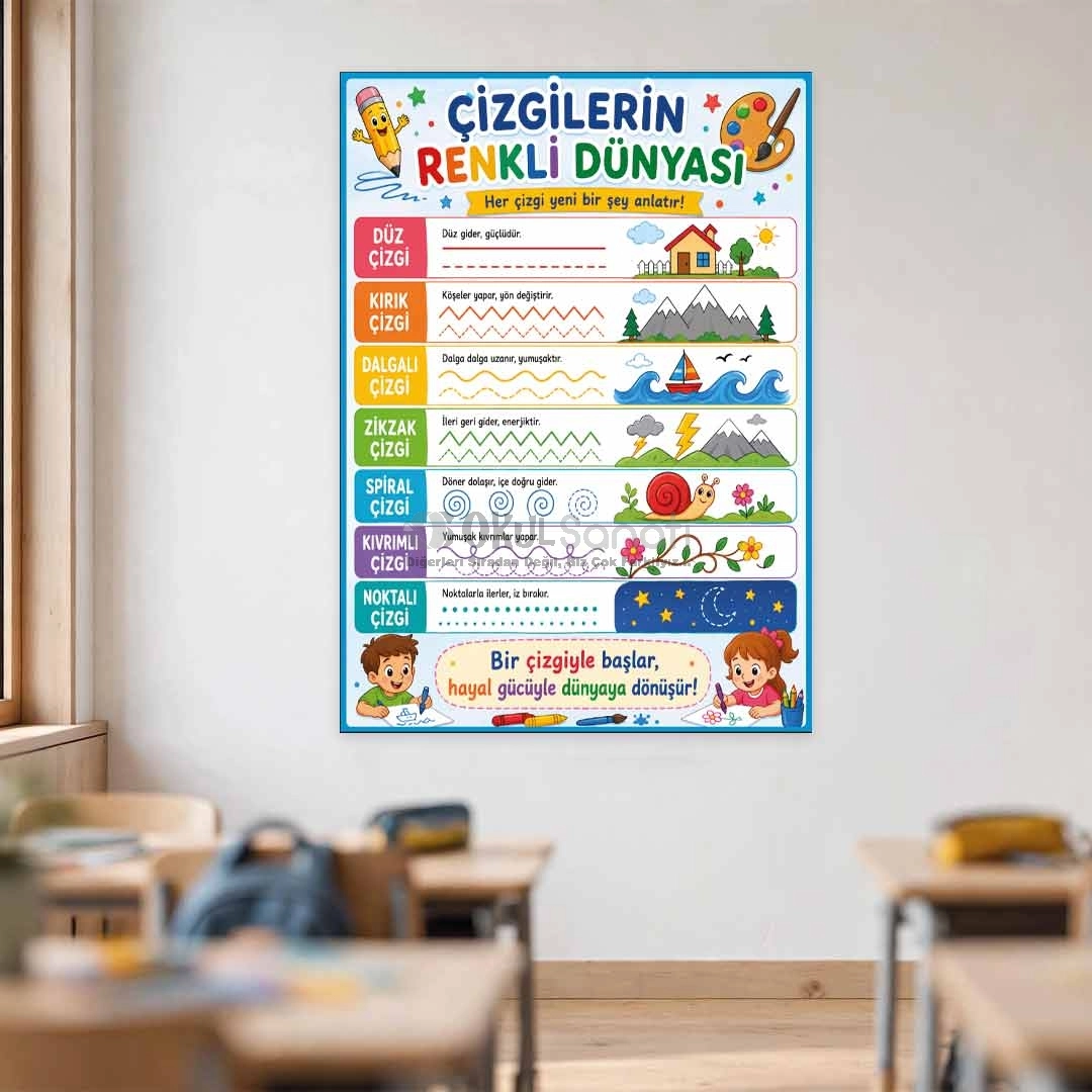 Çizgilerin Renkli Dünyası Okul Posteri