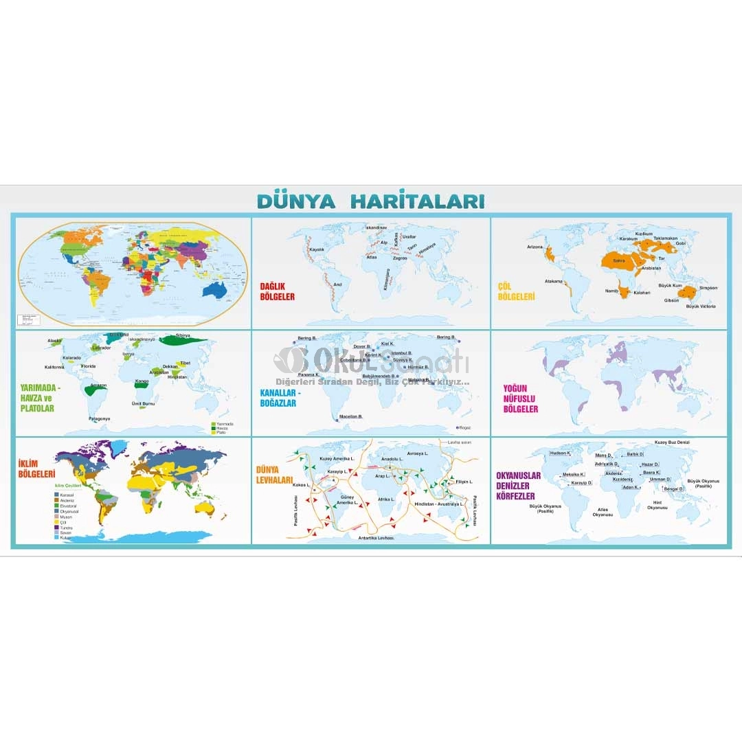 Dünya Haritaları Coğrafya Okul Posteri