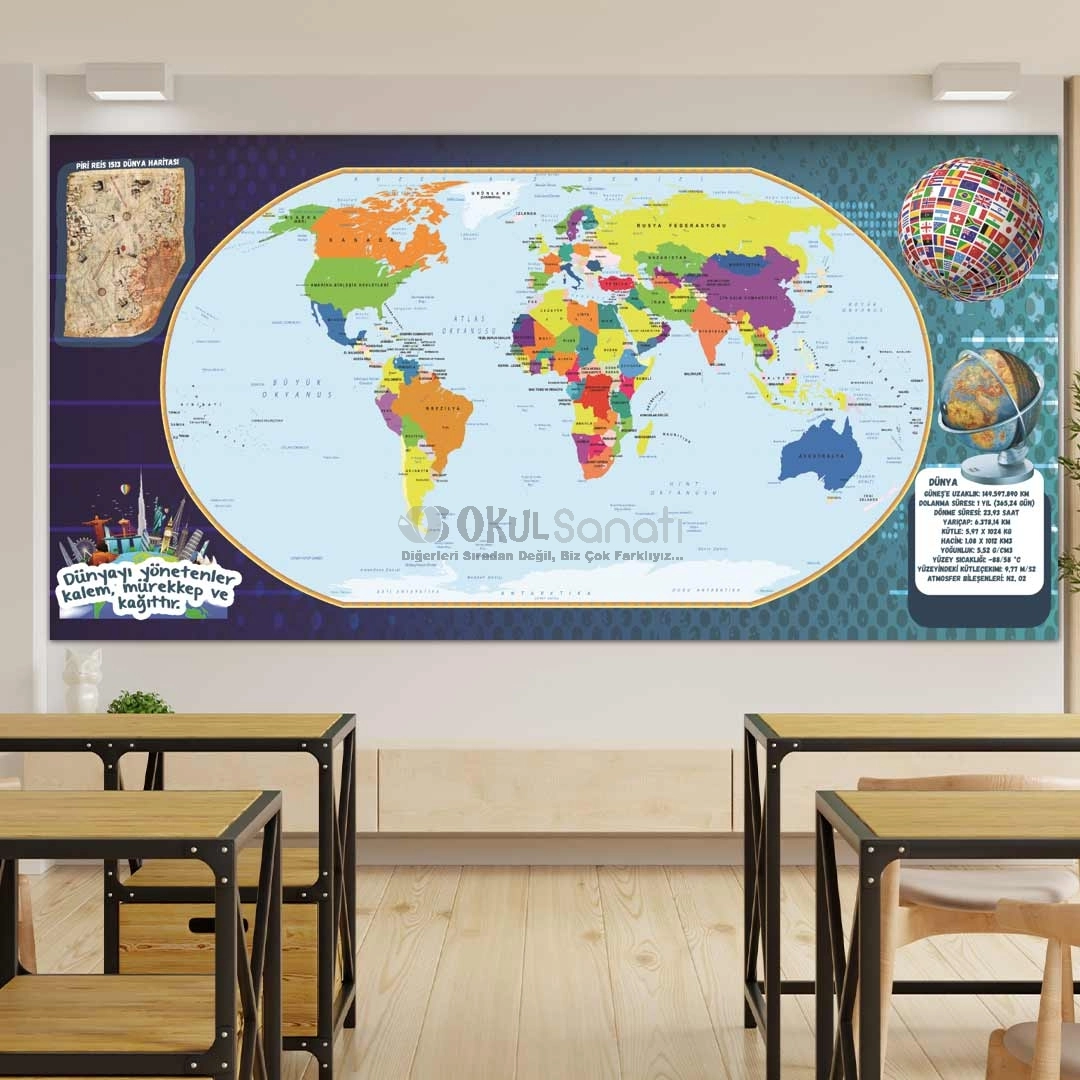 Dünya Haritası Coğrafya Okul Posteri