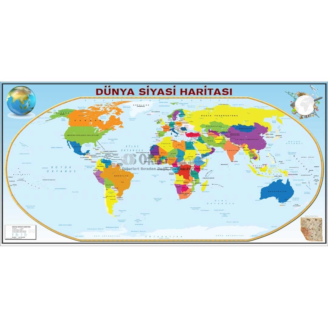 Dünya Siyasi Haritası Okul Posteri