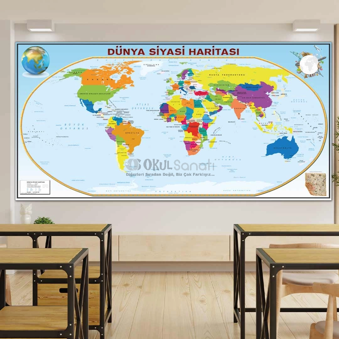 Dünya Siyasi Haritası Okul Posteri
