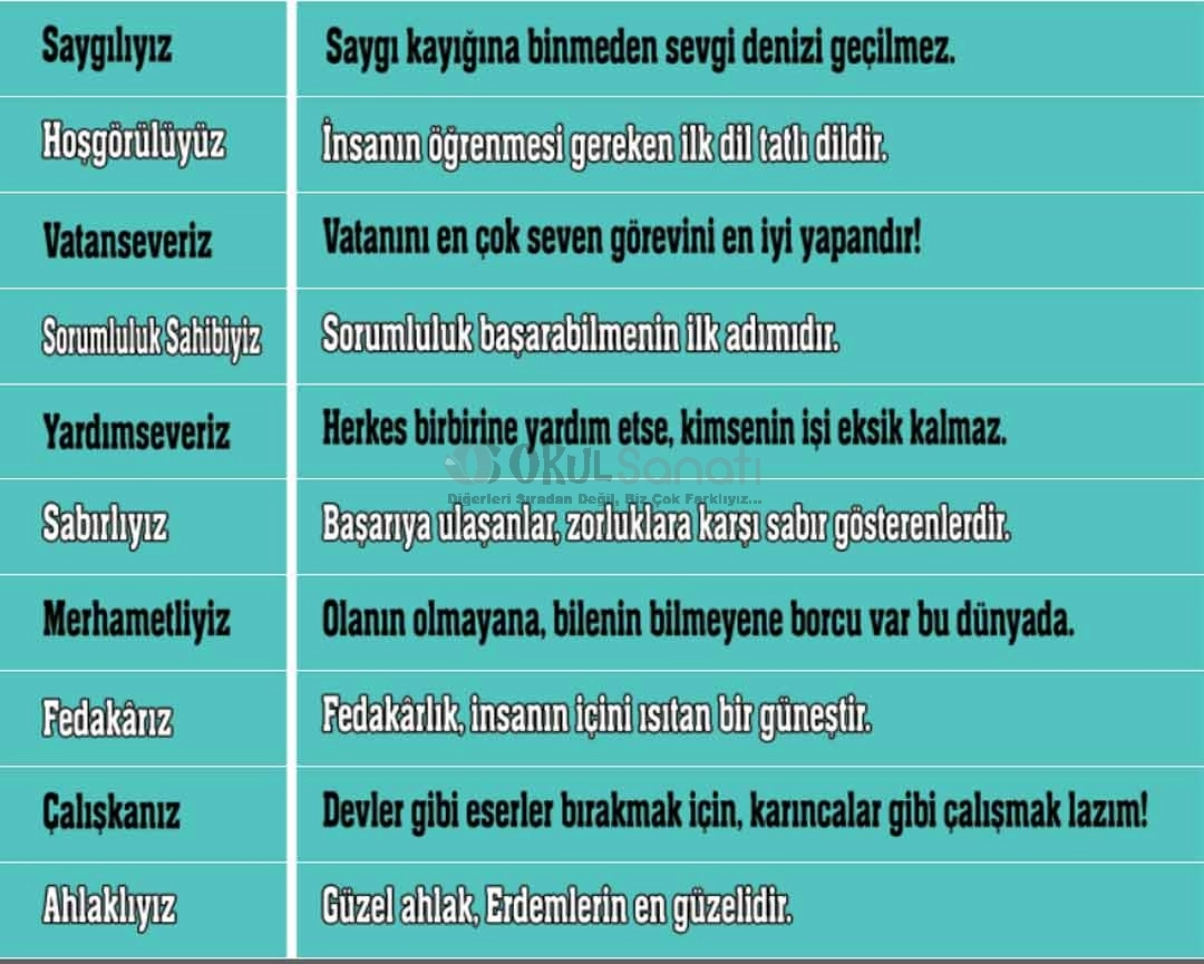 Değerlerimiz Okul Merdiven Yazısı