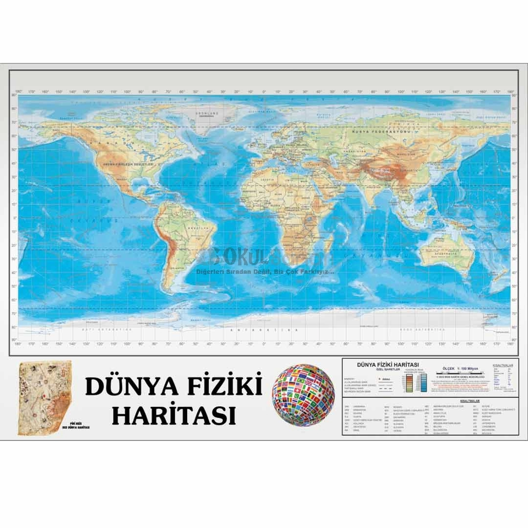 Dünya Fiziki Haritası Okul Posteri