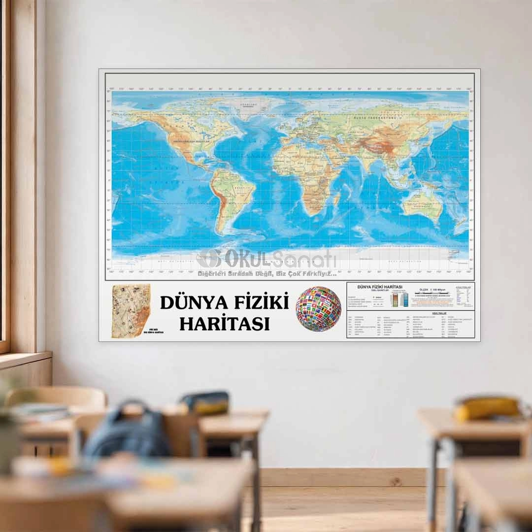 Dünya Fiziki Haritası Okul Posteri