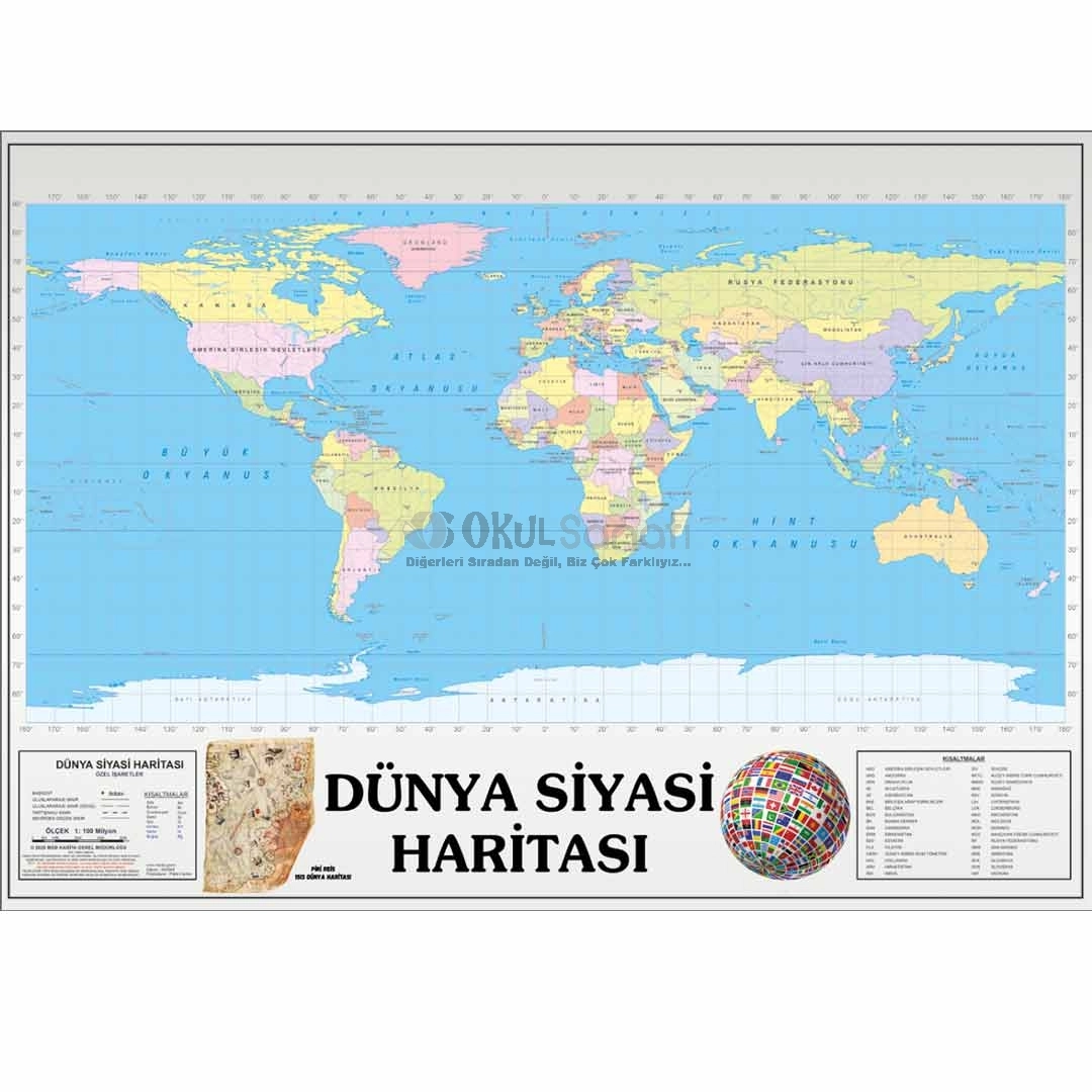 Dünya Siyasi Haritası Okul Posteri