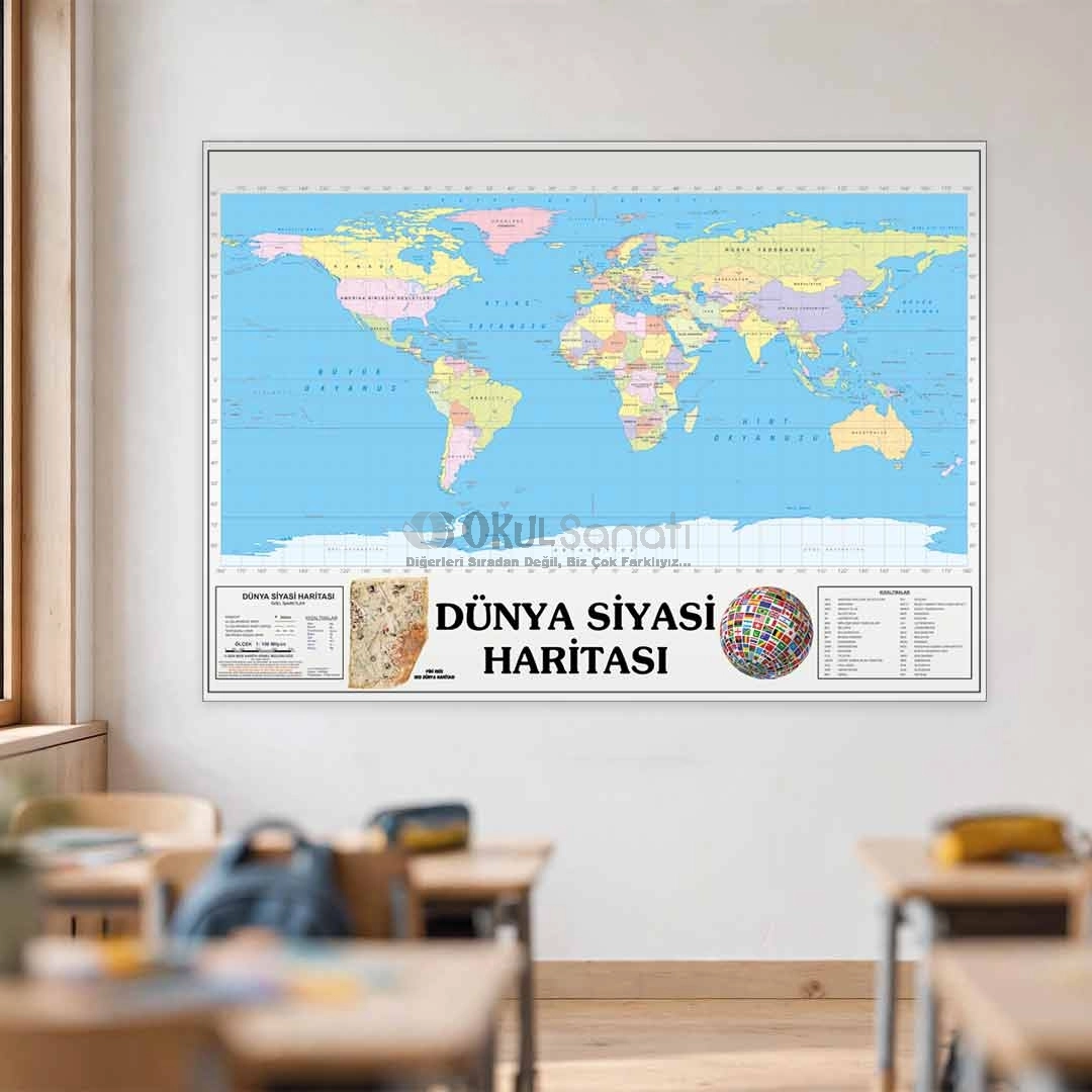Dünya Siyasi Haritası Okul Posteri