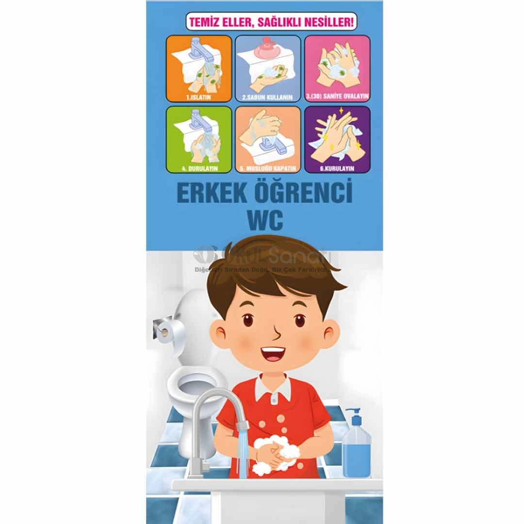 El Yıkama Kurallı Erkek Öğrenci WC Kapı Giydirme