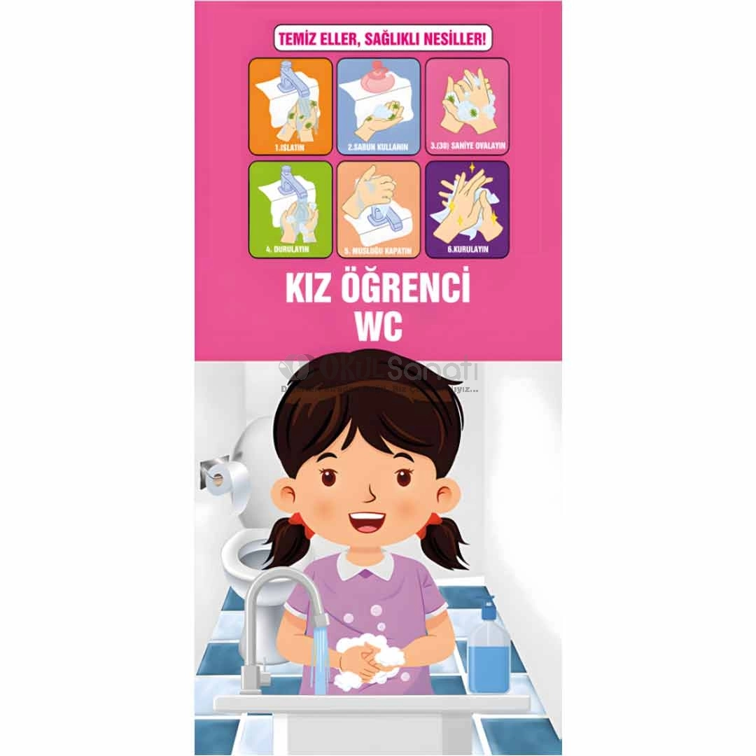 El Yıkama Kurallı Kız Öğrenci WC Kapı Giydirme