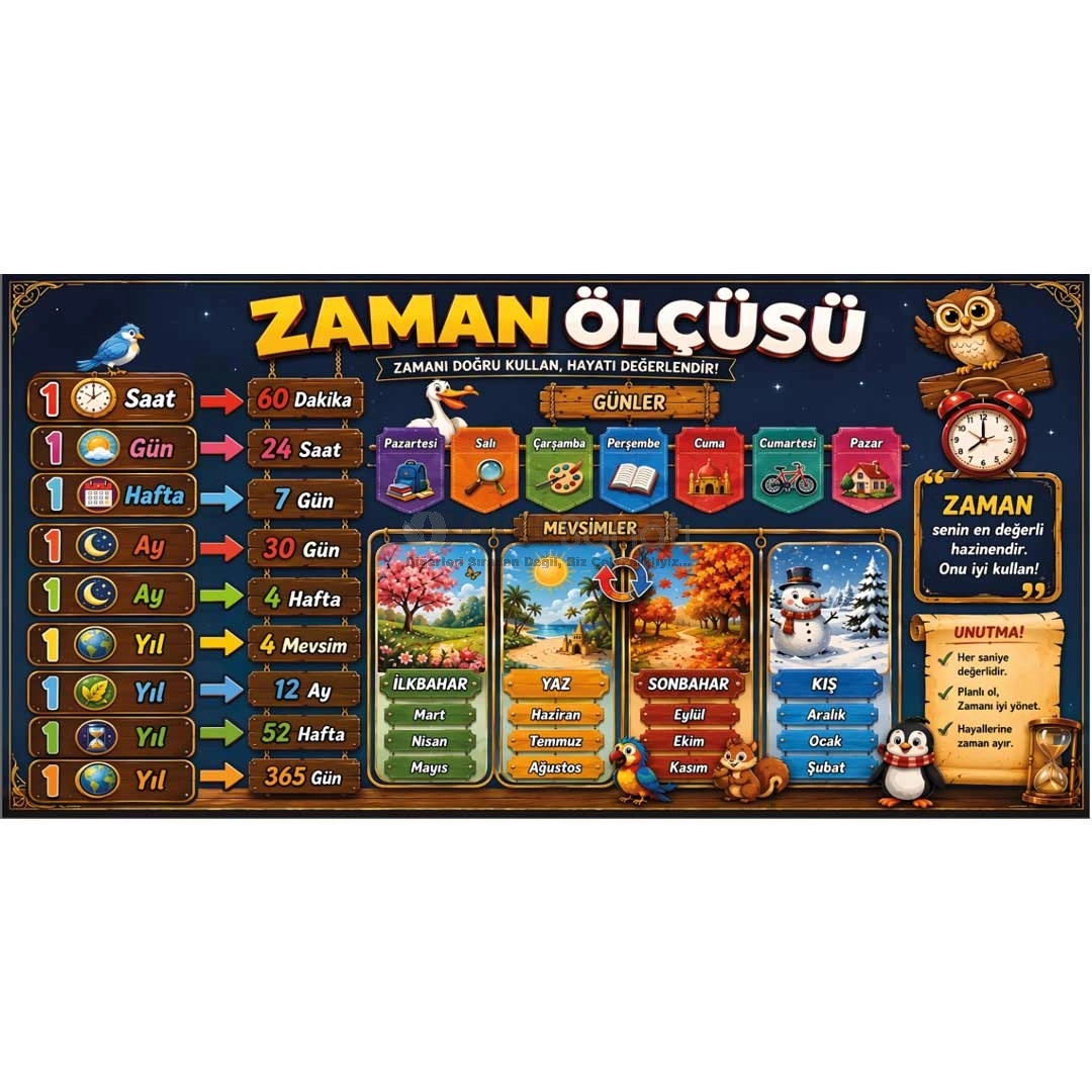 Zaman Ölçüleri Matematik Okul Posteri