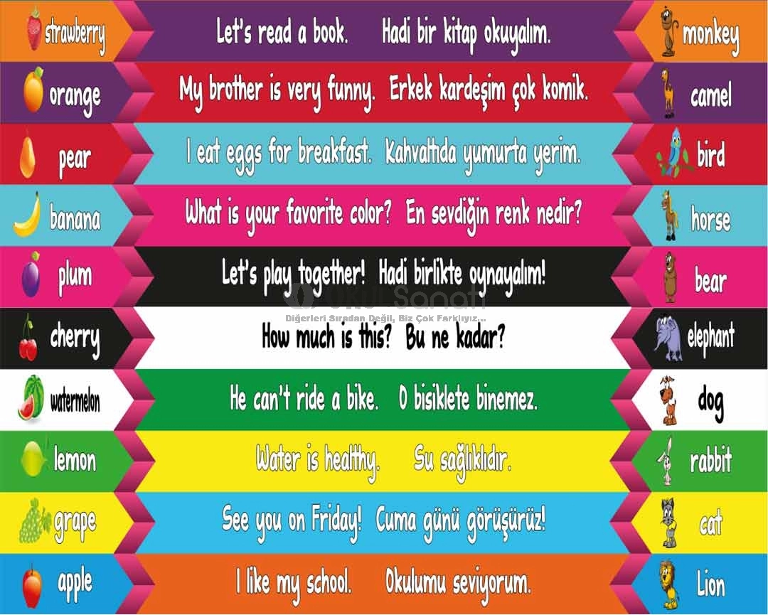 İngilizce Meyveler ve Hayvanlar Merdiven Yazısı