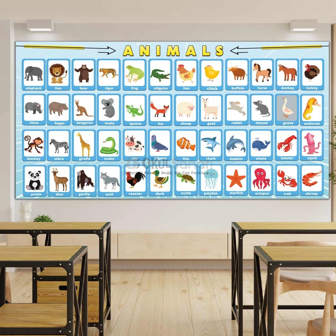 İngilizce Animals Okul Posteri