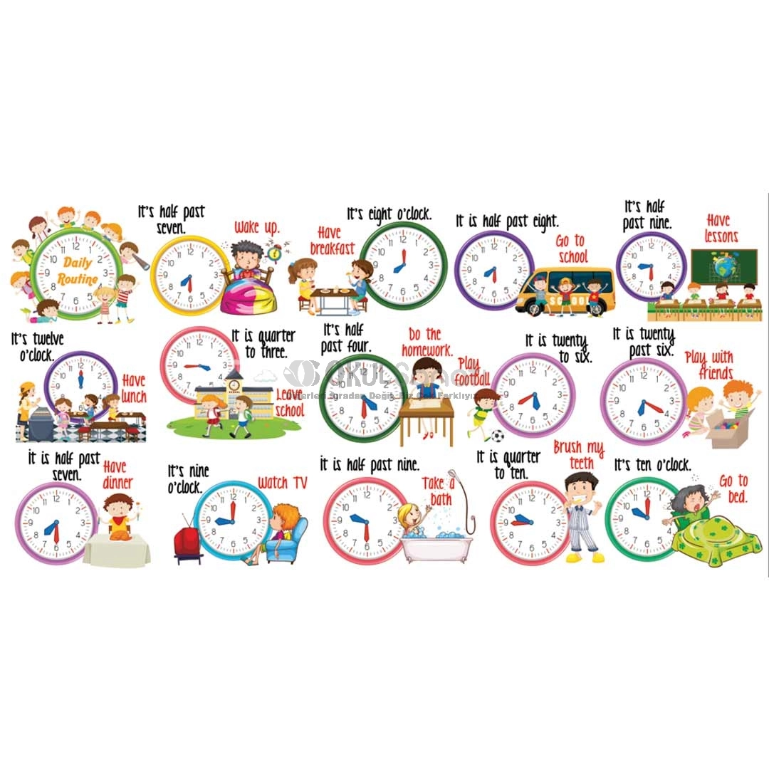 İngilizce Daily Routine Okul Posteri