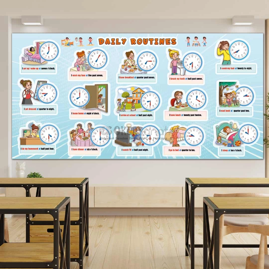 İngilizce Günlük Rutinler Okul Posteri