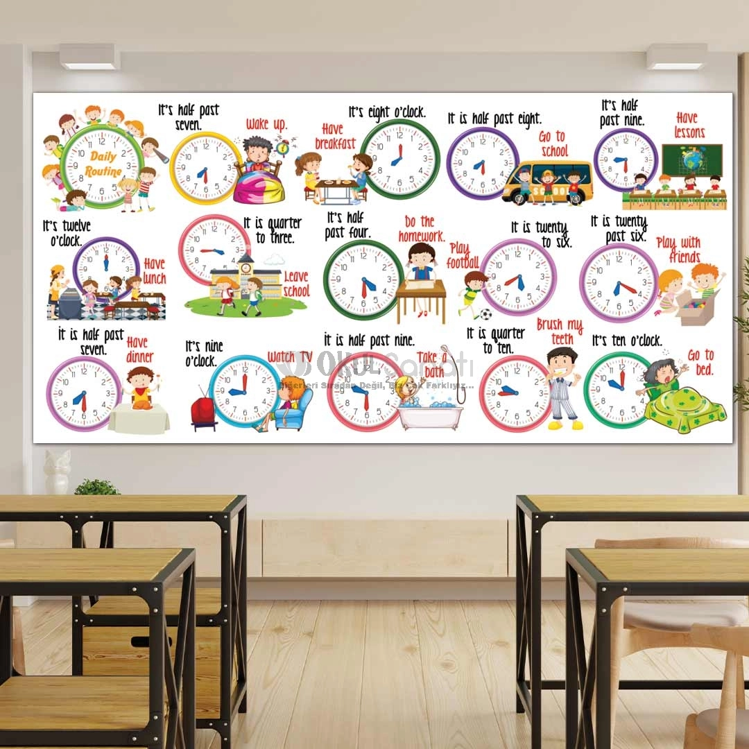 İngilizce Daily Routine Okul Posteri