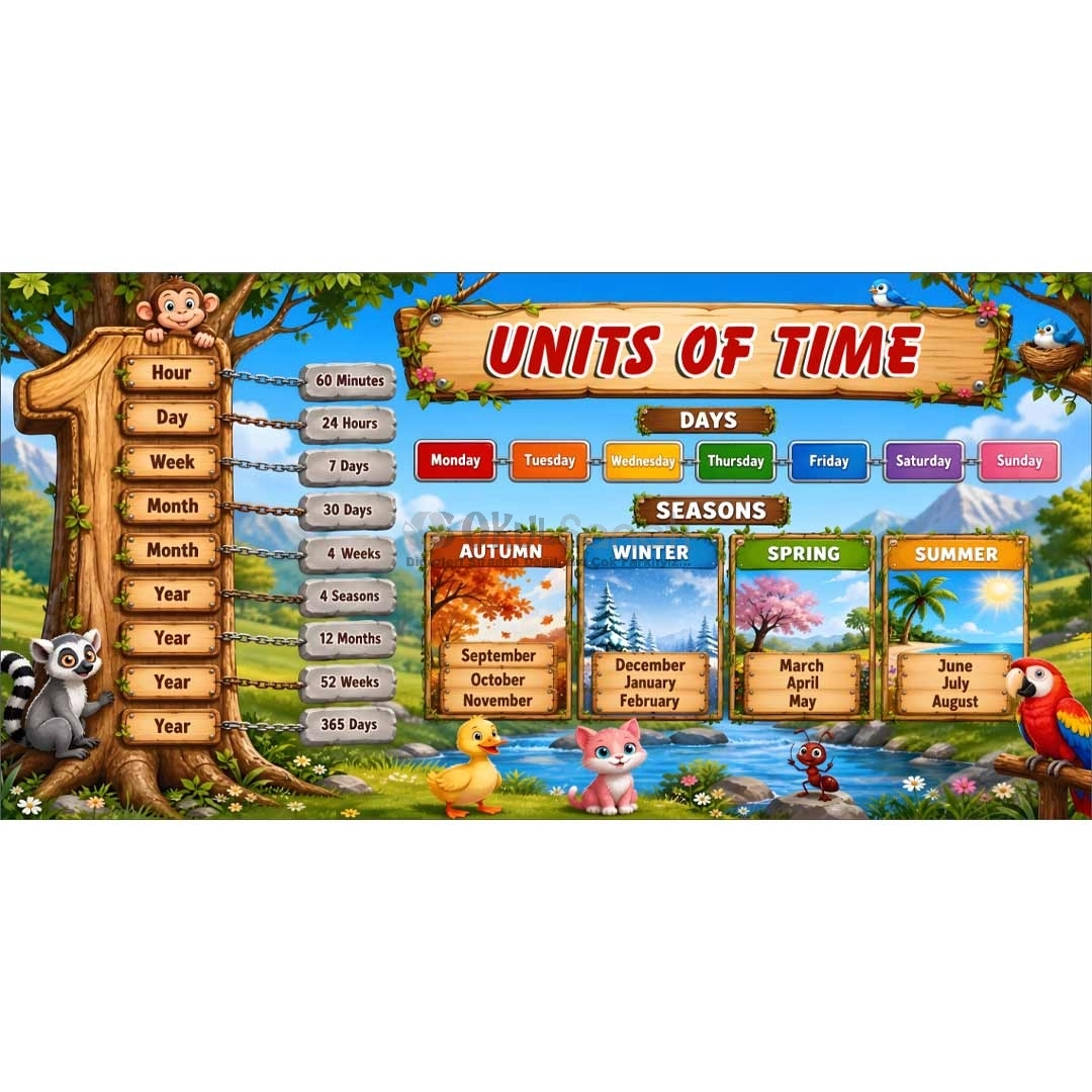 İngilizce UNITS OF TIME Okul Posteri