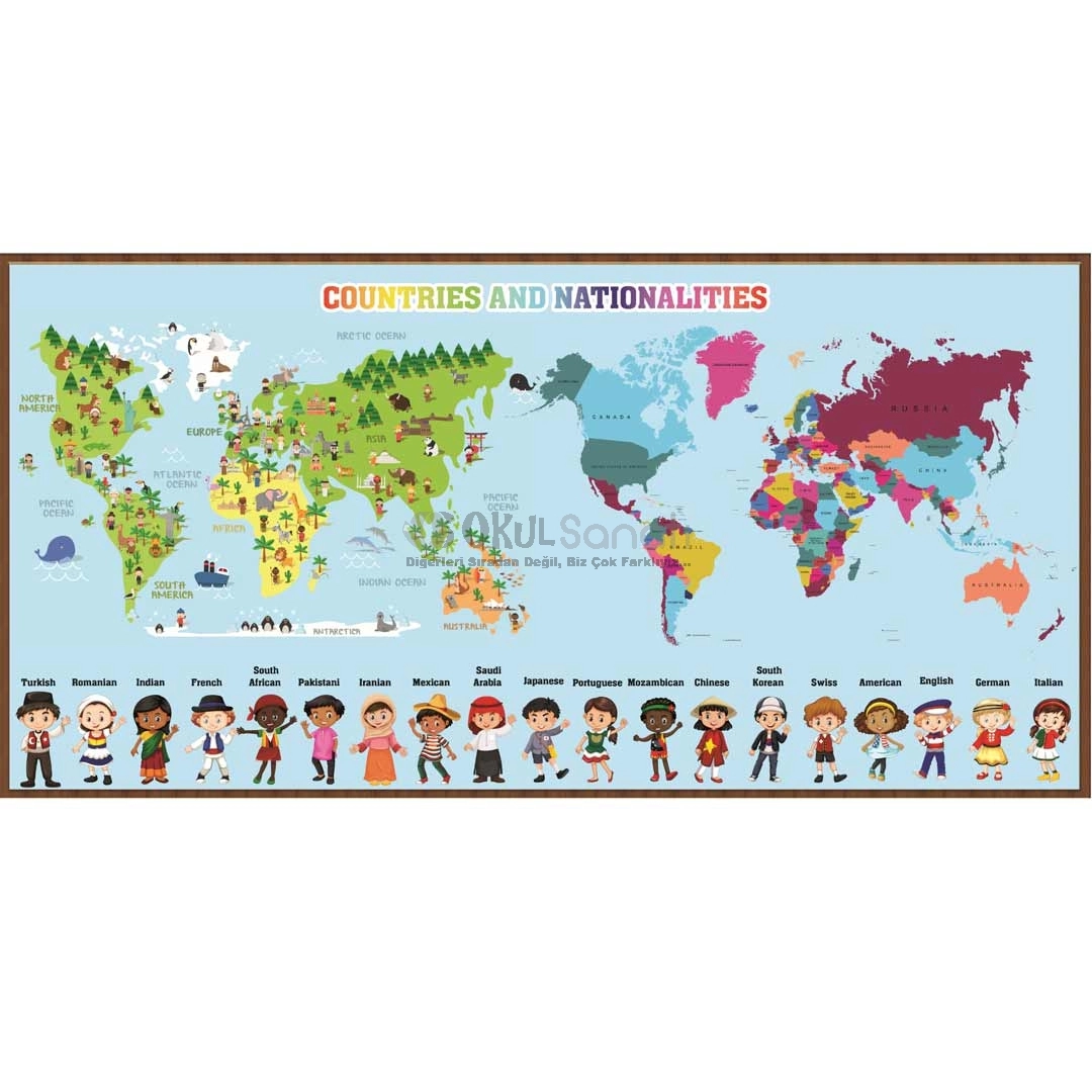 İngilizce Countries and Nationalities Okul Posteri - Countries and Nationalities