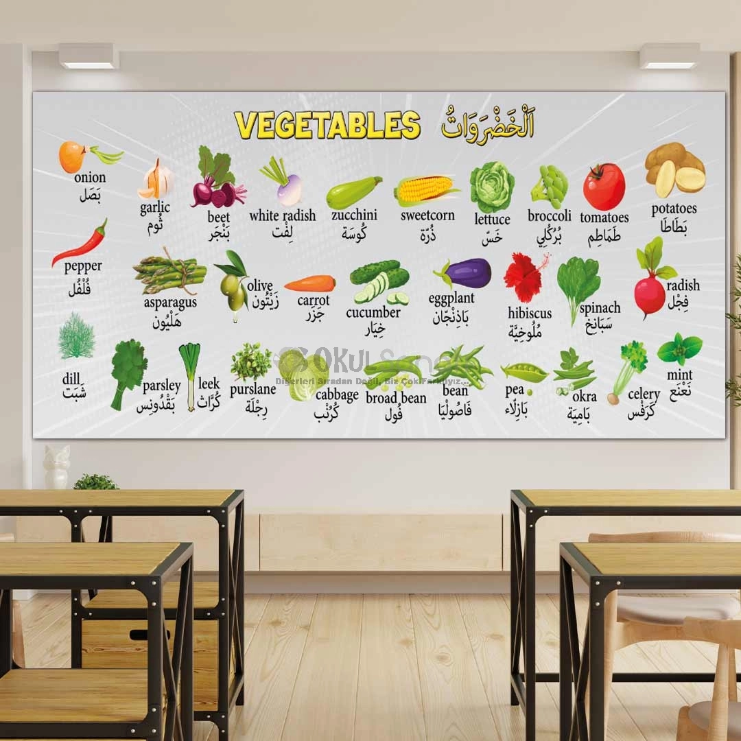 İngilizce ve Arapça Sebzeler Okul Posteri