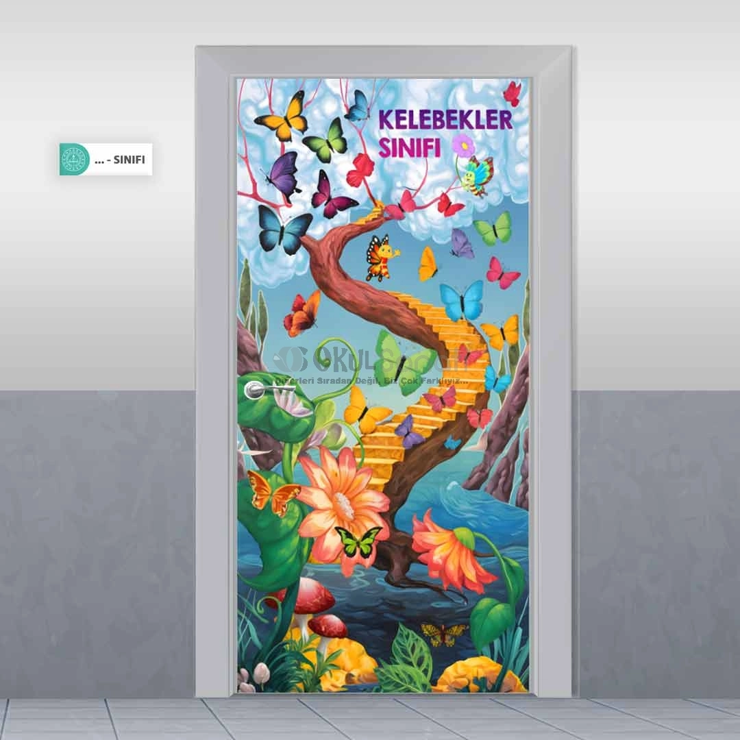 Kelebekler Sınıfı İlkokul Anasınıfı Kapı Giydirme