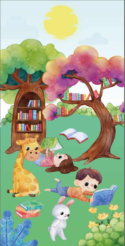 Kitap Okuyan Çocuklar Kapı Giydirme