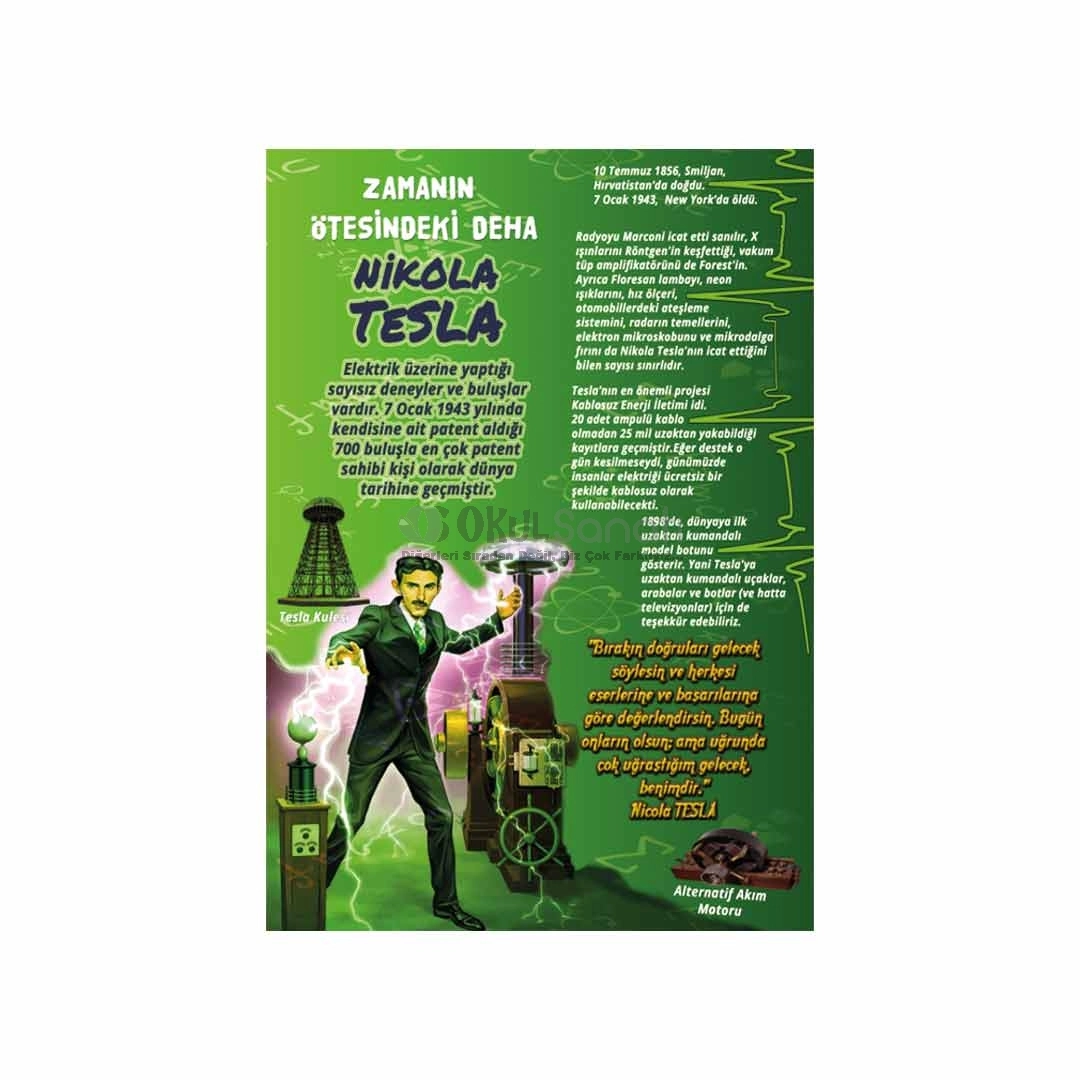 Nikola Tesla Bilim İnsanları Okul Posteri