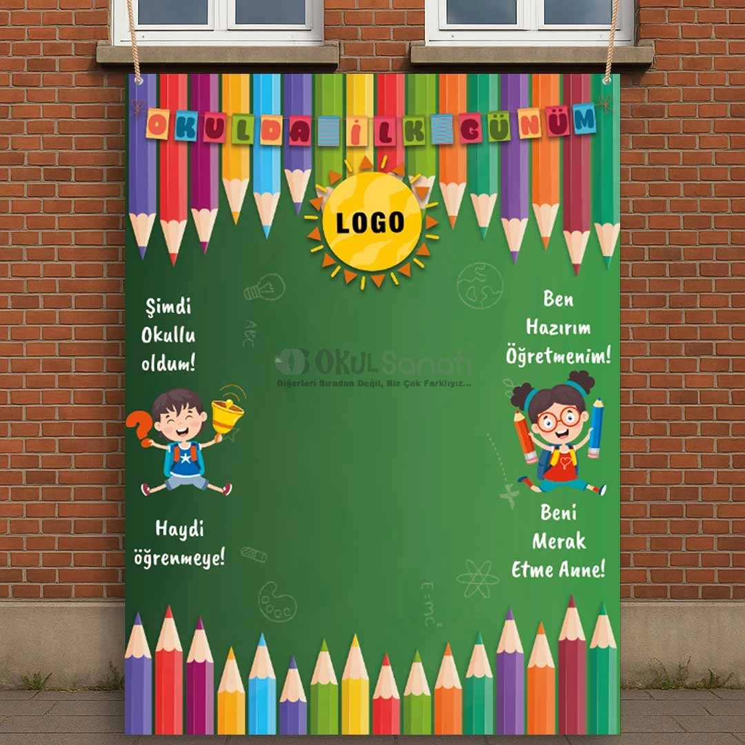 Okulda İlk Günüm Hatıra Fotoğraf Brandası Kalemler