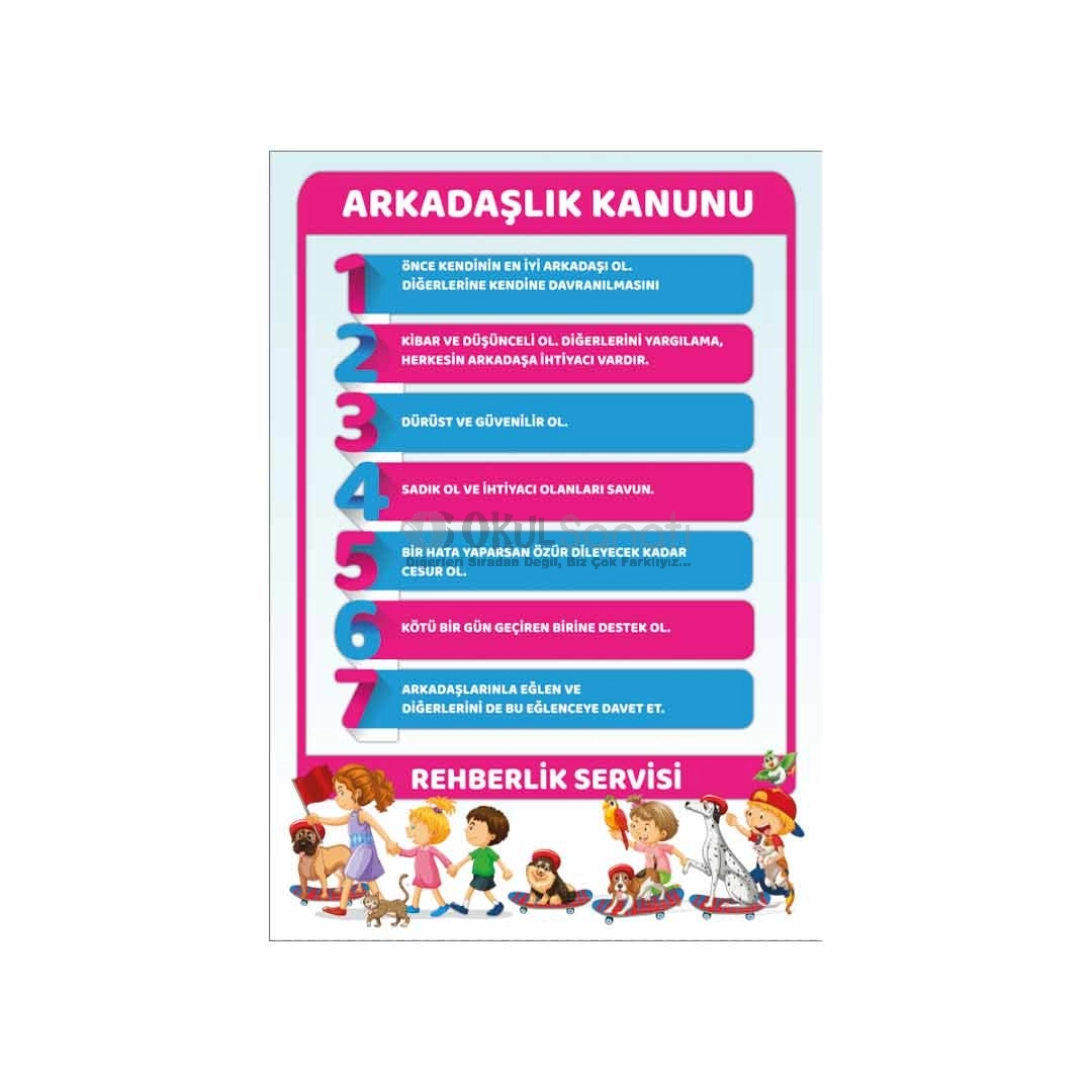 Rehberlik Servisi Arkadaşlık Kanunu Okul Posteri