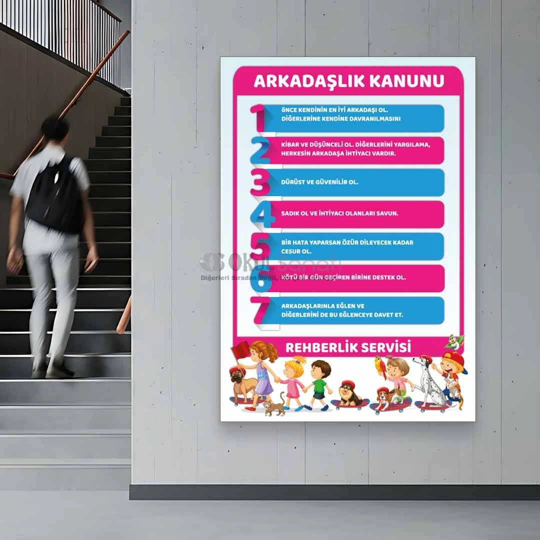 Rehberlik Servisi Arkadaşlık Kanunu Okul Posteri