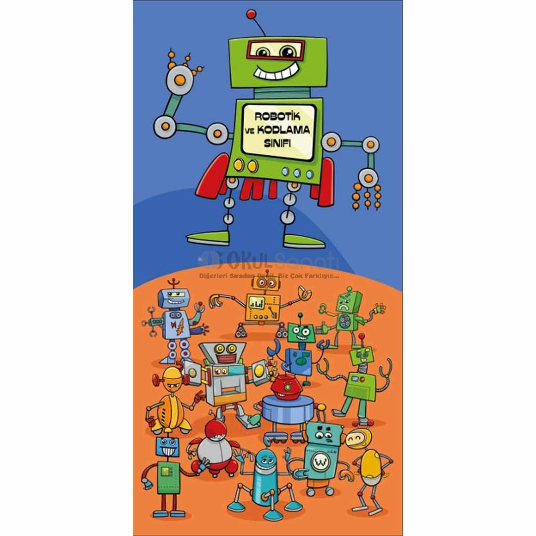 Robotik Kodlama Sınıfı Kapı Giydirme Sevimli Robotlar