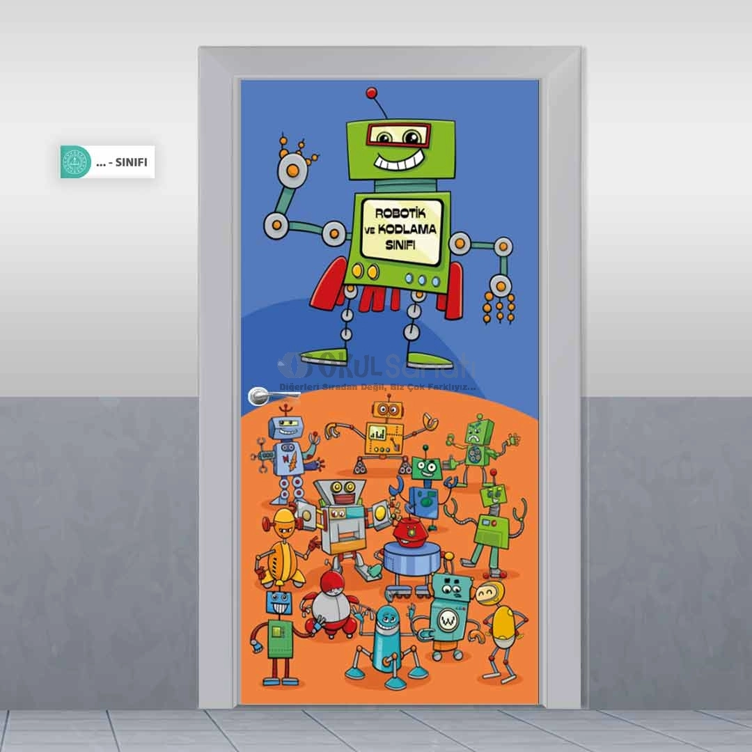 Robotik Kodlama Sınıfı Kapı Giydirme Sevimli Robotlar