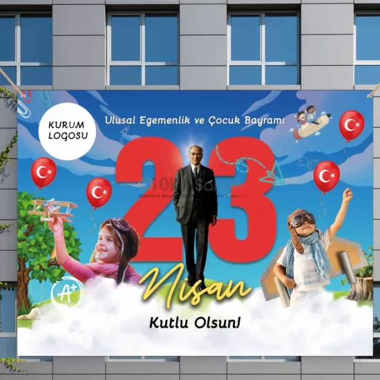 23 Nisan Hatırası Branda Afiş Modelleri | Atatürk ve Çocuk