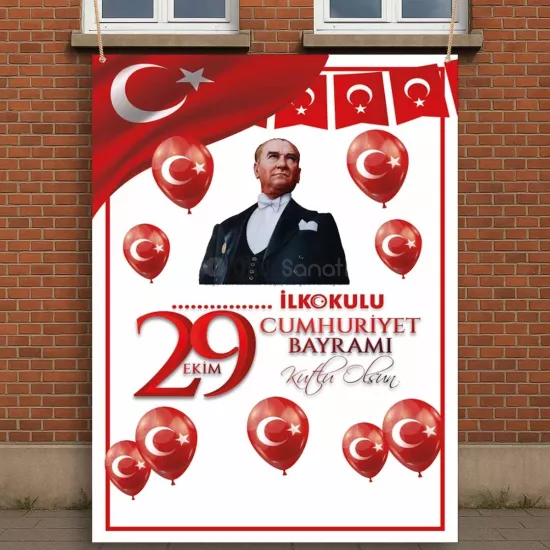 29 Ekim Cumhuriyet Bayramı Okul Hatıra Fotoğraf Brandası