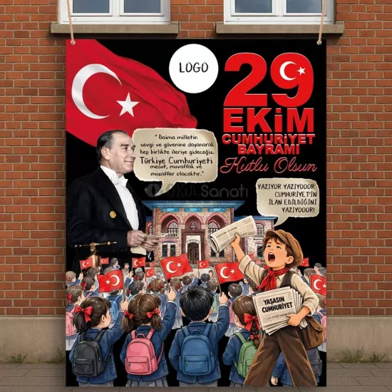 29 Ekim Cumhuriyet Bayramı Okul Hatıra Fotoğraf Brandası