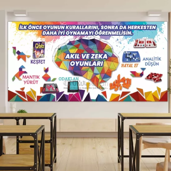 Akıl ve Zeka Oyunları Sınıfı Okul Posteri | beyin