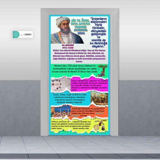 Biruni Kapı Giydirme, Matematikçiler Kapı Giydirme, Fen Bilimleri Kapıları, Ders Kapı Giydirme, Ortaokul Kapı Giydirme, Lise Matematik Kapı Giydirme, Gökbilimciler,