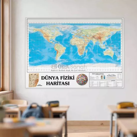 Coğrafya ve Sosyal Bilgiler Okul Posteri | Dünya Fiziki Haritası