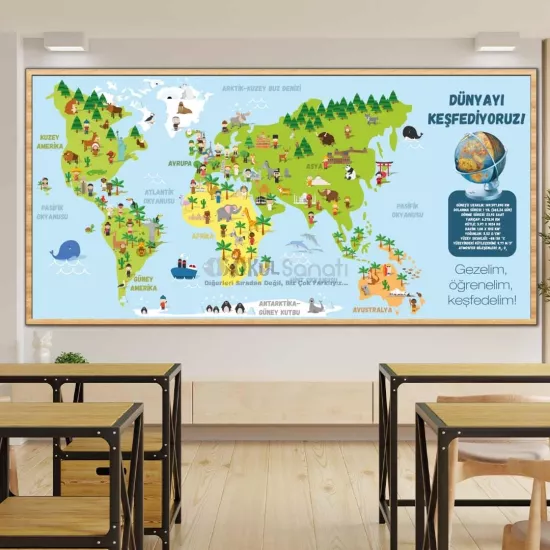İlkokul Dünya Haritası Okul Posteri