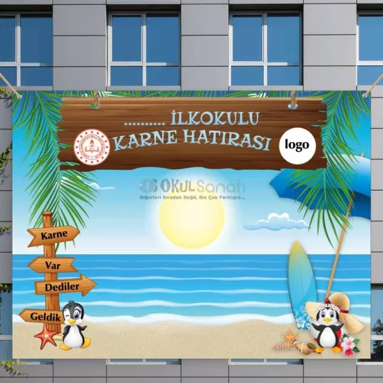Logolu ve Kişiye Özel Okul Karne Hatırası Fotoğraf Çekim Brandası