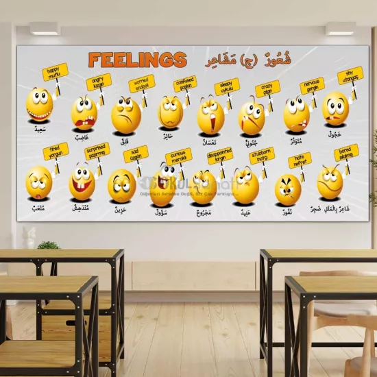 İngilizce ve Arapça Duygular Okul Posteri | Feelings