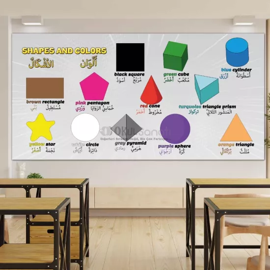  İngilizce ve Arapça Şekiller ve Renkler İmam Hatip Okul Posteri