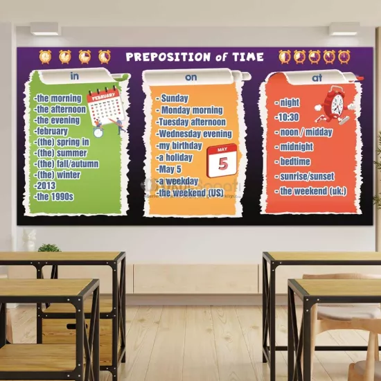 İngilizce Zaman Edatları Posteri Okul Posteri | Prepositions of Time