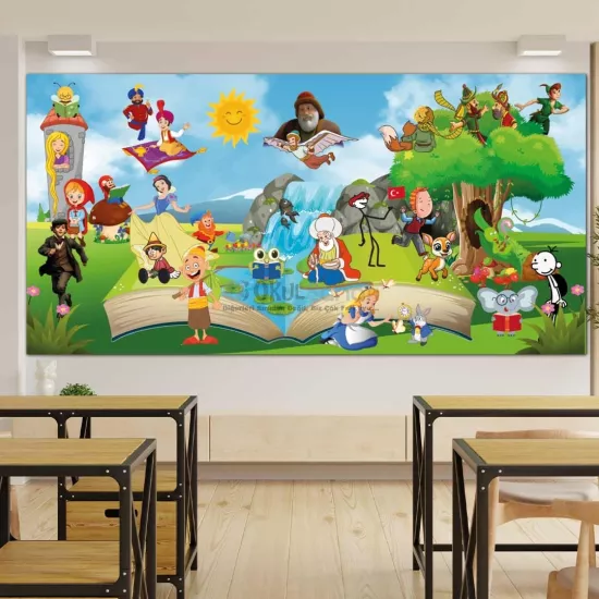 Kütüphane ve Okuma Köşesi Masal Dünyası Okul Posteri
