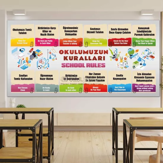 Okul Kuralları Posteri | İngilizce ve Türkçe