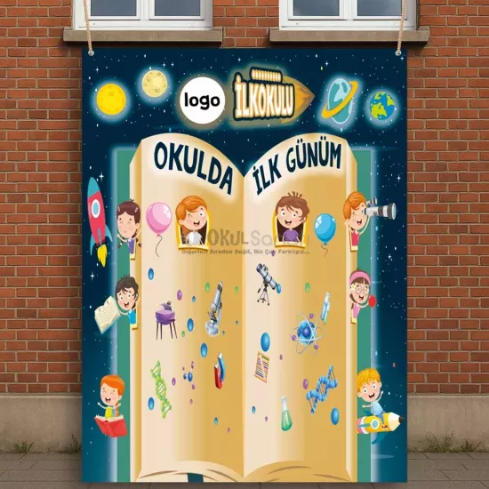 Okulda İlk Günüm Hatıra Fotoğraf Brandası | Uzay