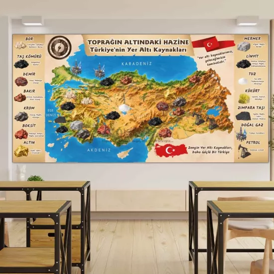 Sosyal Bilgiler, Coğrafya Okul Posteri | Türkiye Yer Altı Kaynakları 