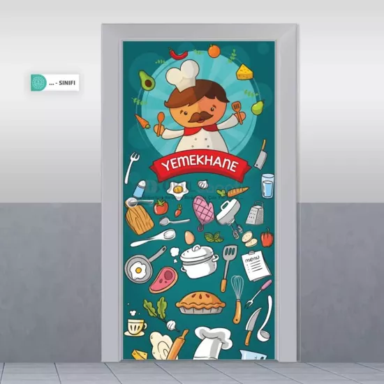 Yemekhane Okul Kapı Giydirme | Sevimli Aşçı Temalı