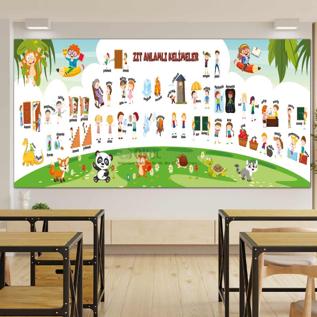 Zıt Anlamlı Kelimeler Türkçe Dersi  İlkokul Okul Posteri